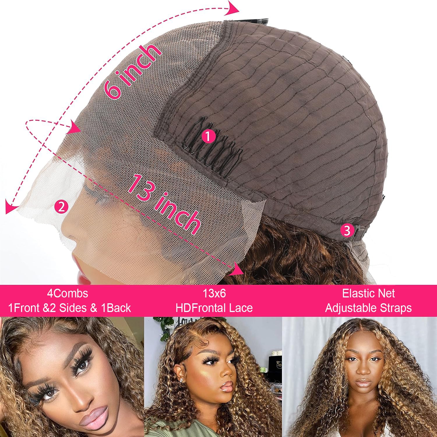 Honey Blonde Ombre Lace Front Wig Human Hair 13X6 Highlight Deep Wave Curly Human Hair Wig 4/27 Colored Deep Wave HD Lace Front Wigs Human Hair Pre Plucked with Baby Hair 180% Density 26 Inch - Image 6