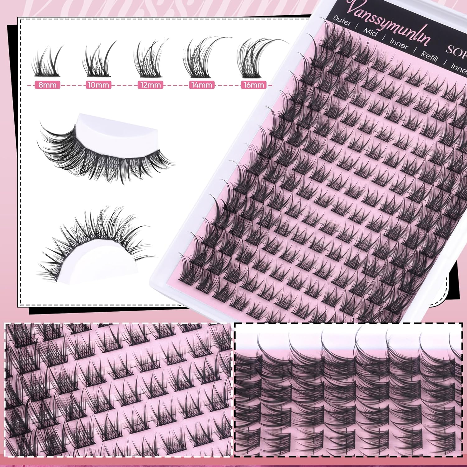 Wispy Lash Clusters Kit Cat Eye Lash Extension Kit 154pcs Cluster Eyelash Extensions Kit Individual Lashes Natural for False Eyelashes Clusters with Tweezers Lash Bond and Seal by Vanssymunlin - Image 5