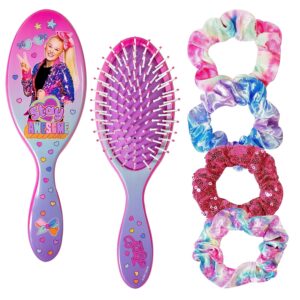 LUV HER Nickelodeon Jojo Siwa Hair Brush & 4 Scrunchies - Girls 9inc Hair Set, Detangling Brush for Thick Curly Thin Wet or Dry Hair - Hair Accessories for Kids Ages 3+