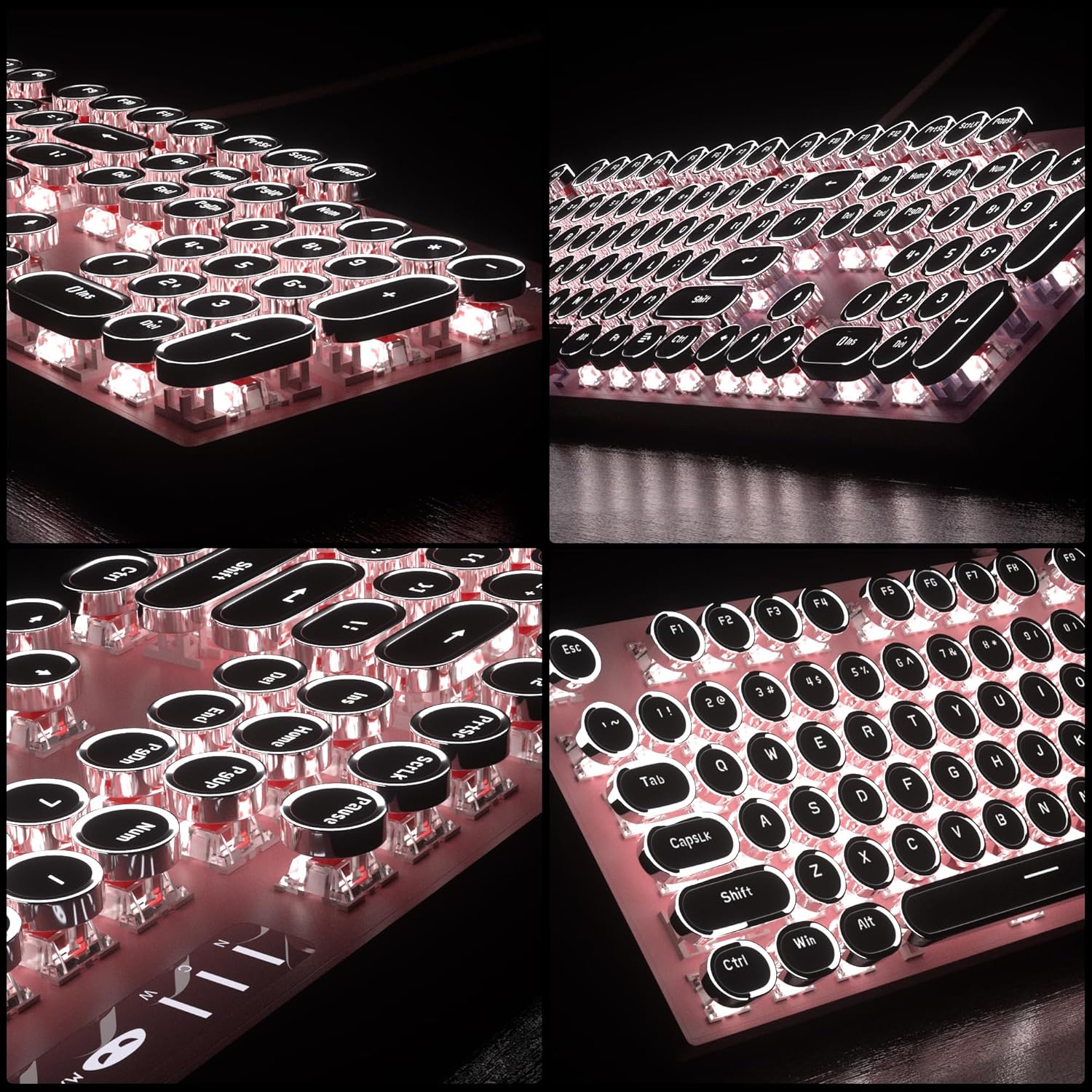Retro Pink Typewriter-Style Keyboard and Mouse Combo, Cute Light Up Wired Mechanical Keyboard with Linear Red Switches, Full Size for Gaming, Work, Mac, PC, Windows - Image 4