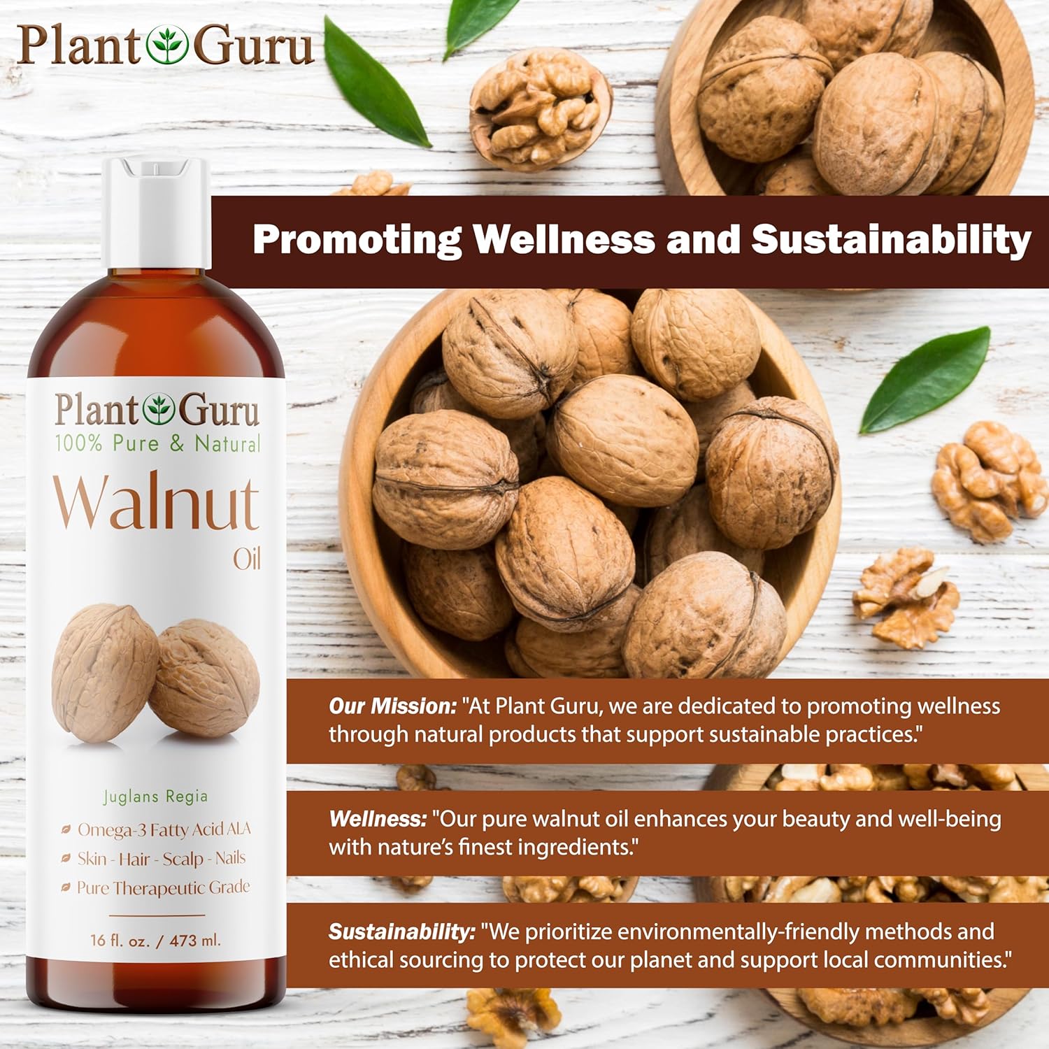 Walnut Oil 16 fl. oz. - Cold Pressed 100% Pure Natural - Skin, Body, Face, and Hair Growth Moisturizer. Great For Creams, Lotions, Lip balm and Soap Making. - Image 8