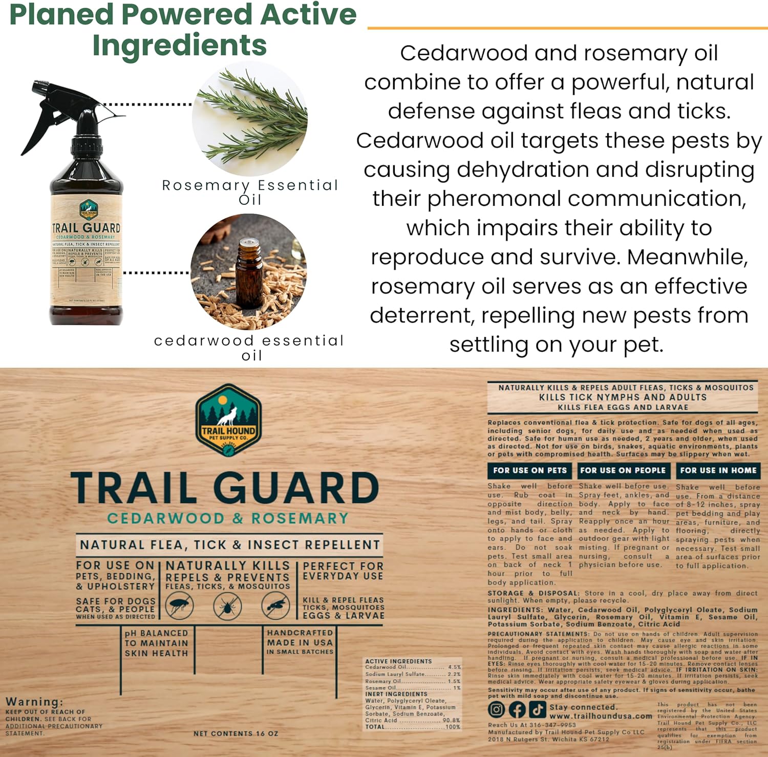 Trail Guard Natural Extra Strength Insect, Flea and Tick Spray for Dogs, Cats, People & Home (16oz, Cedarwood & Rosemary) - Image 5