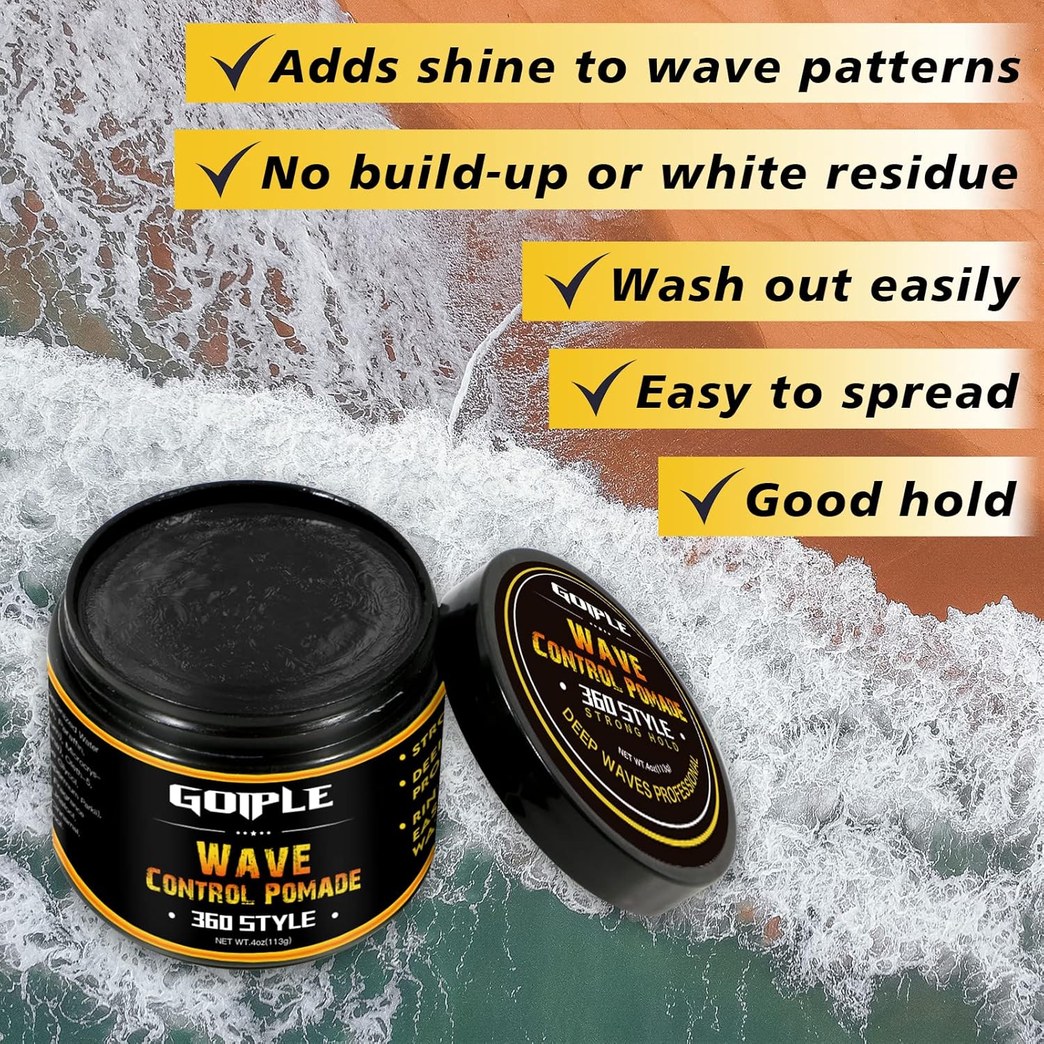 Natural Wave Pomade for Men Strong Hold, Easy Wash 360 Wave Training Hair Cream, Waves Grease for Men Promotes Layered Waves, Moisture, Control & Shine (Wave Pomade+Wave Brushes*2+ Silky Durag) - Image 7