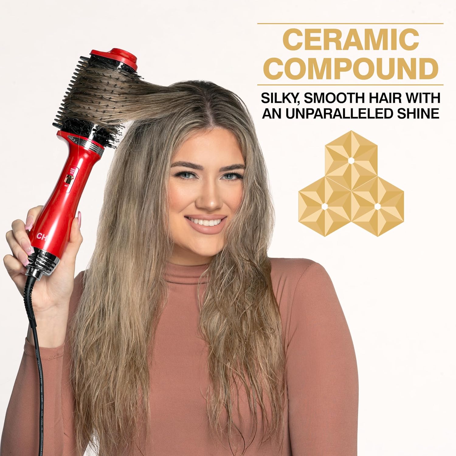 CHI Volume Styler, Blowout Brush for Amplified Volume, Heated Comb to Smoothen & Straighten Hair, 2-in-1 Hair Tool, Red - Image 6