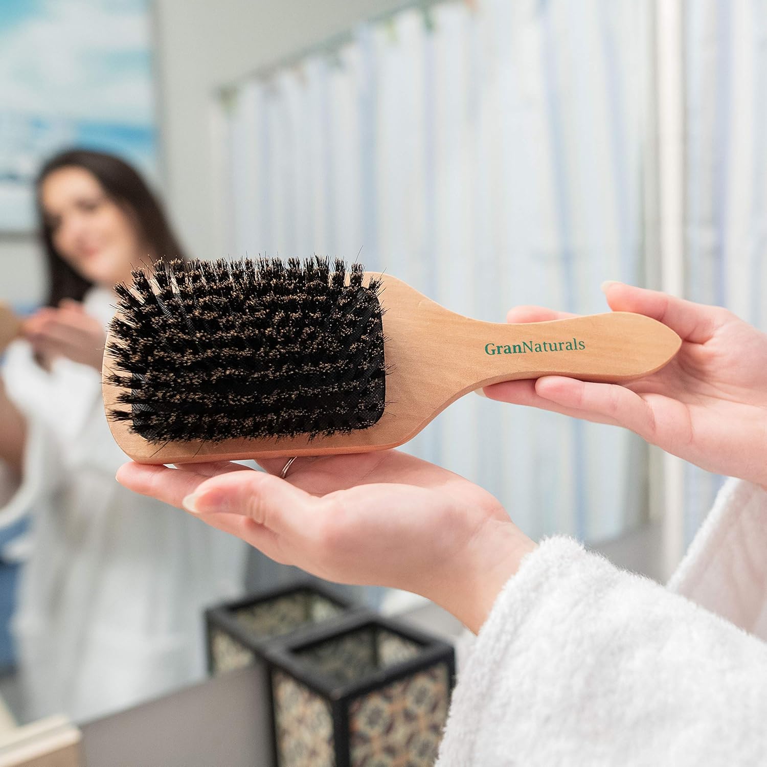 GranNaturals Boar Bristle Smoothing Hair Brush for Women and Men - Medium/Soft Bristles - Natural Wooden Large Flat Square Paddle Hairbrush for Fine, Thin, Straight, Long, or Short Hair - Image 7