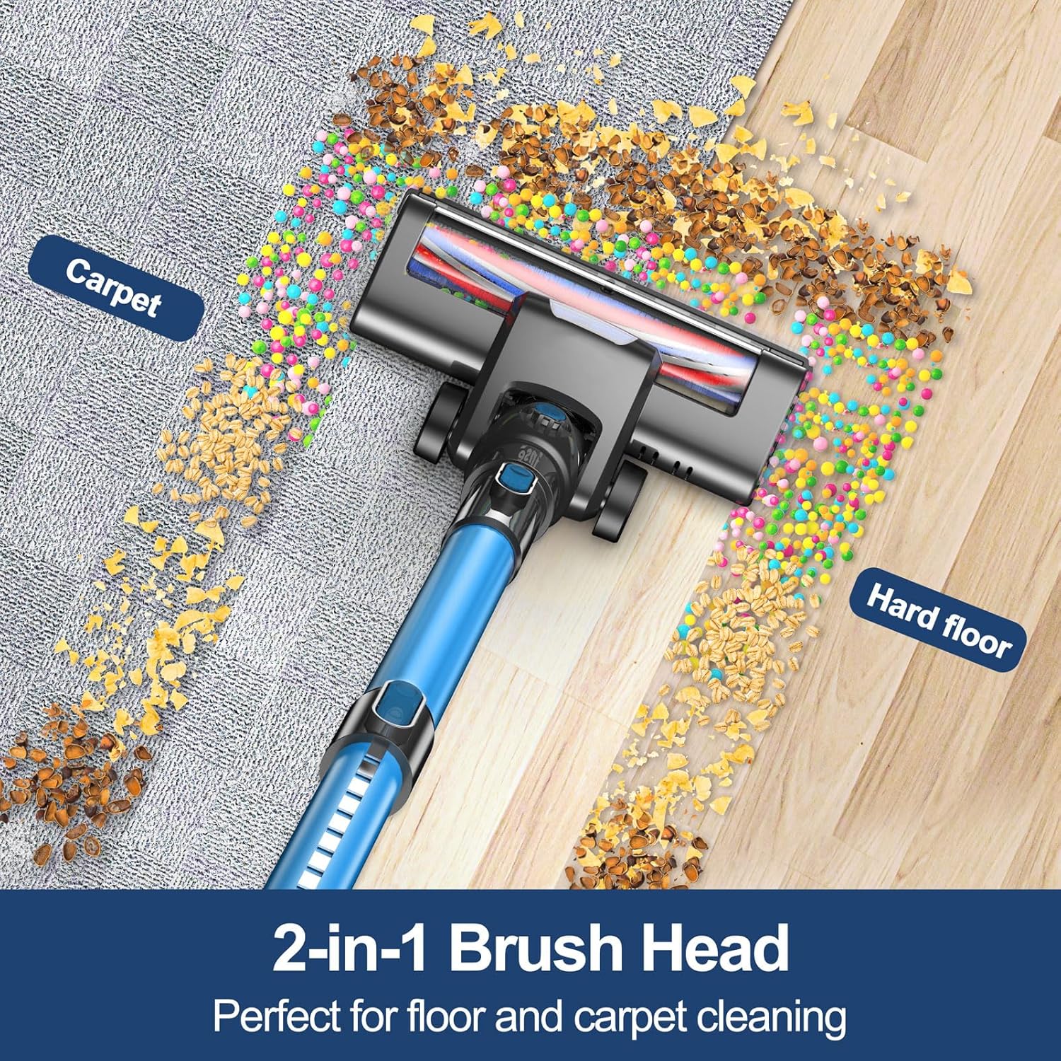 Cordless Vacuum Cleaner for Home, Stick Vacuum Cleaner Poweful, Rechargeable Vacuum Battery Up to 45 Mins Runtime, Lightweight Vacuum Handheld Househeld for Carpet, Floor, Pet Hair-Blue - Image 4