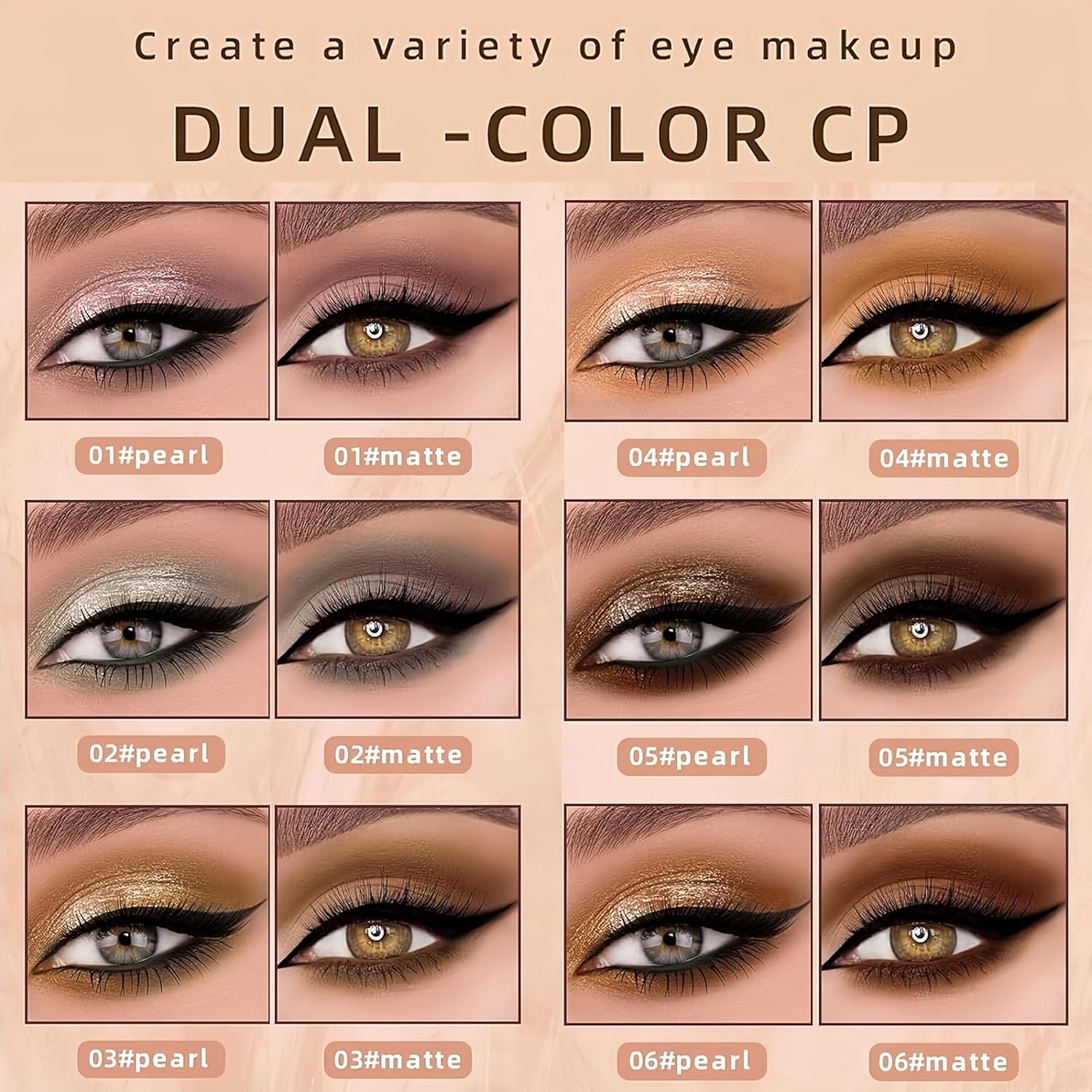 Dual Ended Liquid Eyeshadow 6 Color Neutral Naked Glitter and Matte Waterproof Long Lasting Smooth Creamy Eyeshadow Set (6 Colors Set 1) - Image 2