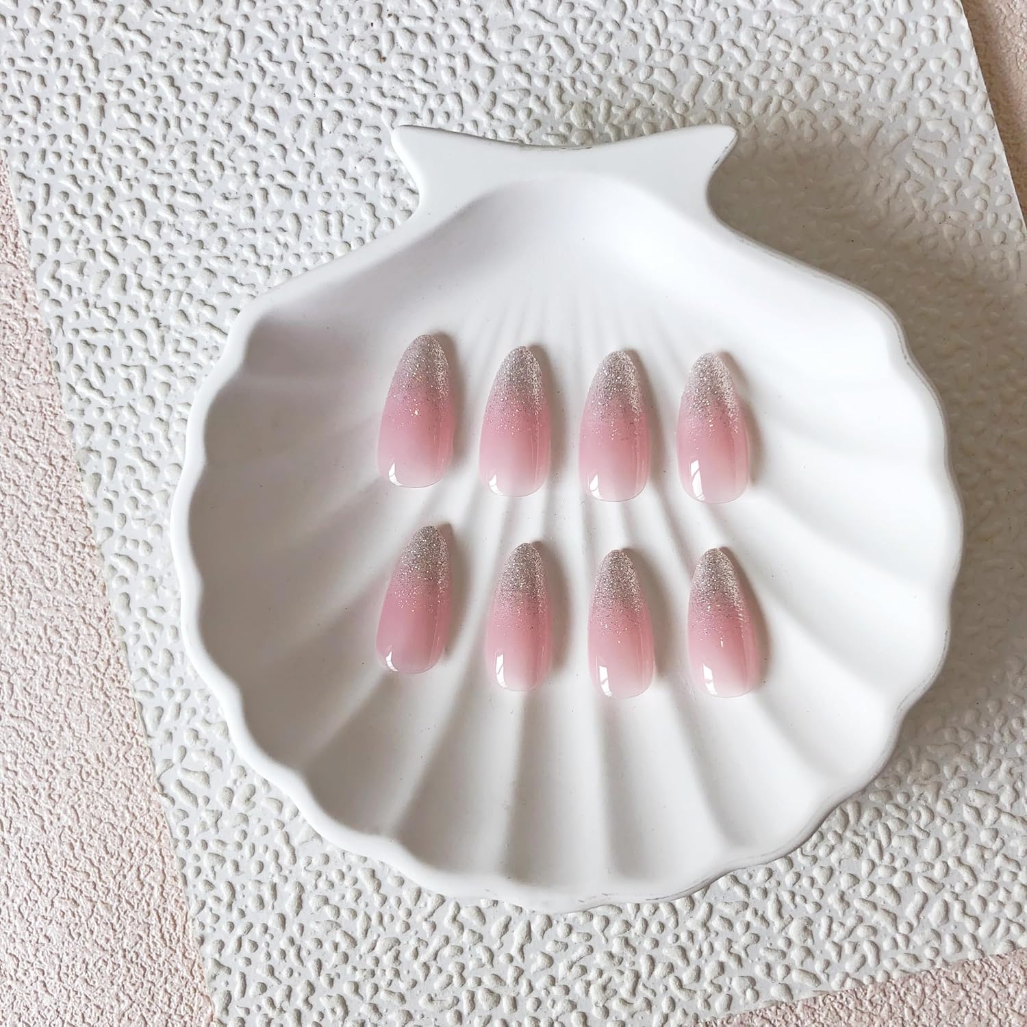 Glitter Ombre Pink Press on Nails Almond Shaped Nails Press ons, Medium Fake Nails Almond Acrylic Nails Glue on Nail Medium Length False Nail for Women Thick Natural Gel Stiletto 24Pcs - Image 6