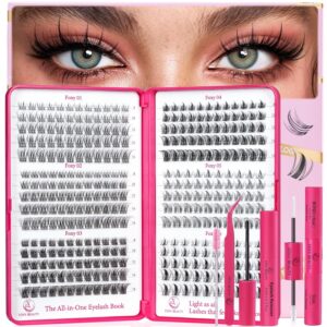 Vasa Muse 432pcs Lash Clusters Kit - Wispy Natural & Manga Spiky Lash Cluster Invisible band 8-16mm Eyelash Clusters Kit D Curl Lash Extension Kit WideSpan with Bond and Seal for Starter DIY at Home