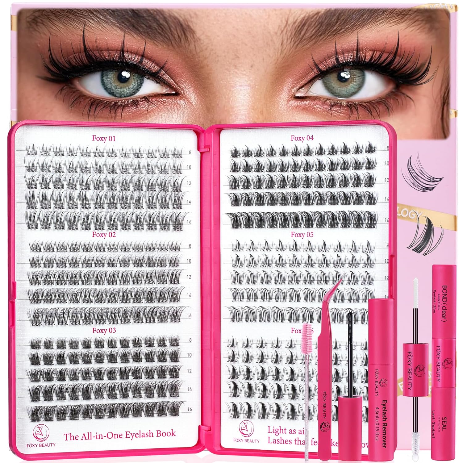 Vasa Muse 432pcs Lash Clusters Kit - Wispy Natural & Manga Spiky Lash Cluster Invisible band 8-16mm Eyelash Clusters Kit D Curl Lash Extension Kit WideSpan with Bond and Seal for Starter DIY at Home