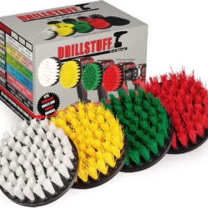 Drill Brush Attachment Power Scrubber Brush Set - 4in 4 Piece Soft, Medium and Stiff Power Scrubbing Brushes Drill Attachment – Spin Brushes for Cleaning Showers, Tubs, Bathroom, Tile, Grout, Carpet