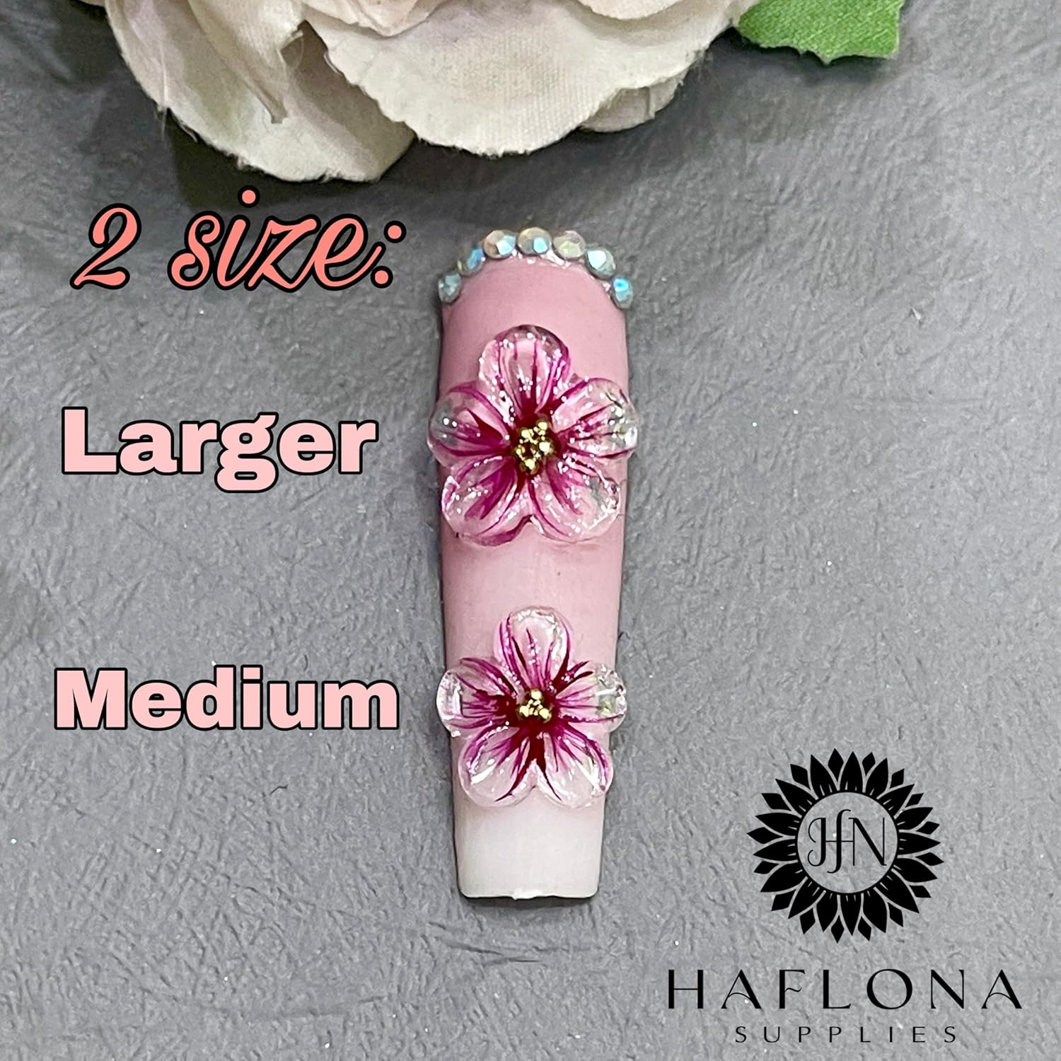 Set 10Pcs -Clear -Gel 3D -Flowers -Nails -Charms Plain No Rhinestone Gems Handmade by Gel, Design For Medium & Long Nail, 3D Flower Nail Art Floral Salon Decor For Women(Medium, ApricotBlossom Clear) - Image 7