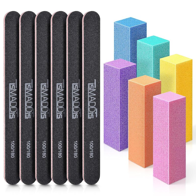 TsMADDTs Nail Files and Buffers, Professional Manicure Tools Kit Rectangular Art Care Buffer Block Tools 100 180 Grit 12PCS(Black)