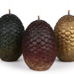 Game of Thrones Dragon Egg Replica Candles Set of 3, Unscented - Officially Licensed - Gift for GoT & House of The Dragon Fans, Men, Women, Father's Day, Dad - 2.5" Each
