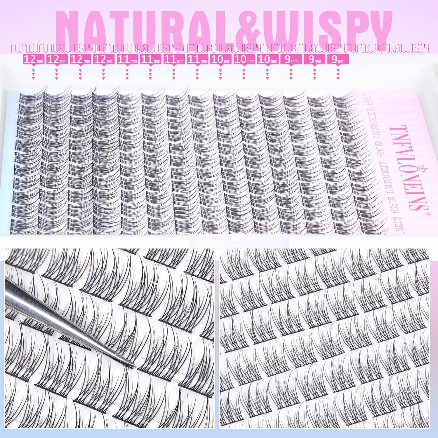 Natural Lash Clusters Wispy Eyelash Extension 168Pcs Cluster Lashes Extensions Natural Individual Lashes 9-12mm Eyelash Clusters DIY Korean False Eyelashes by TNFVLONEINS - Image 3