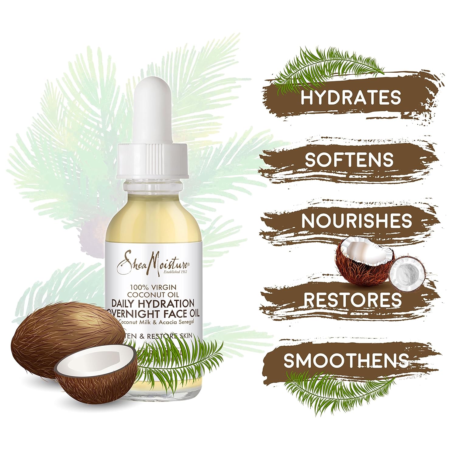 SheaMoisture Overnight Face Oil for All Skin Types 100% Virgin Coconut Oil for Daily Hydration 1 oz - Image 7