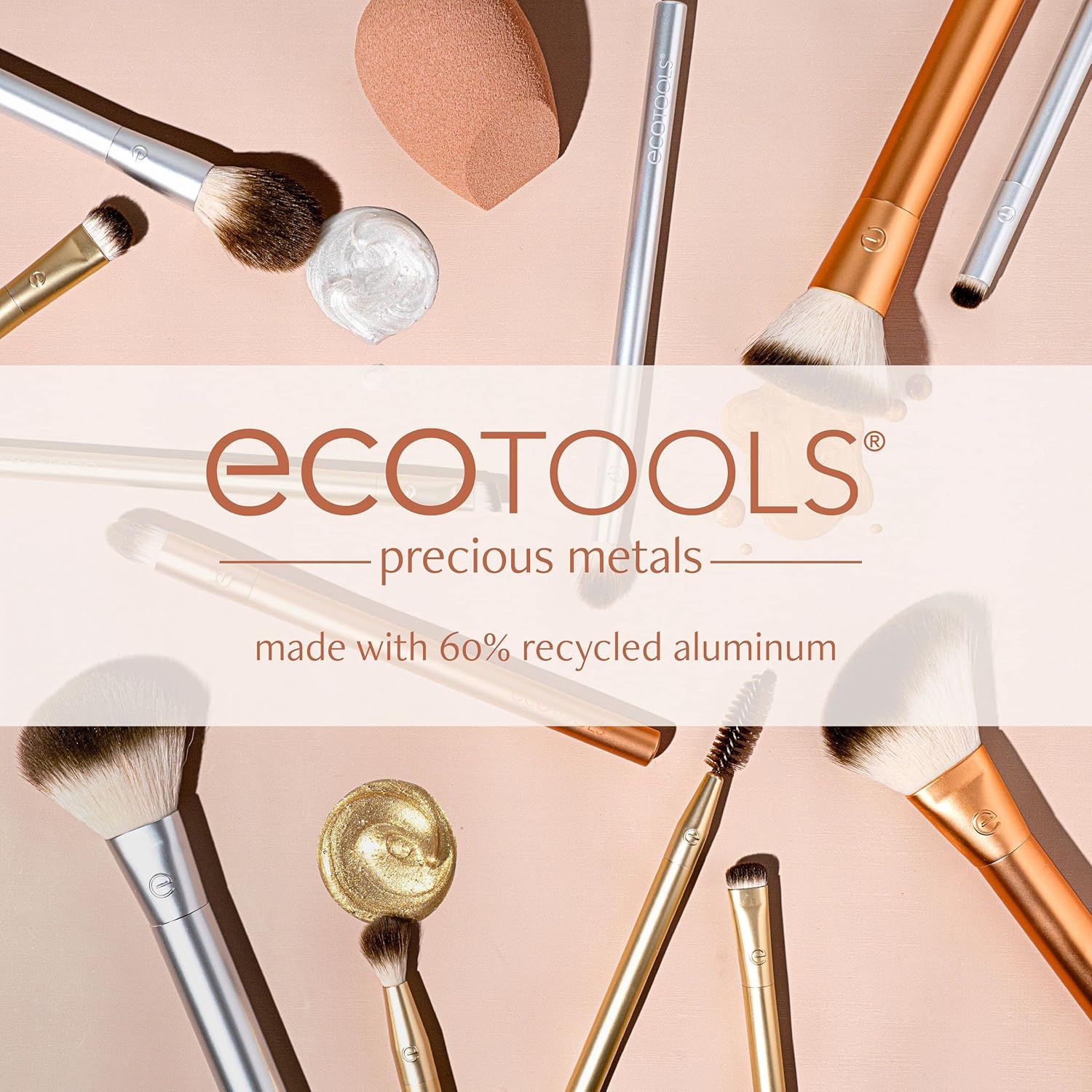 EcoTools Precious Metals Cheek & Eye Highlight Makeup Brush Kit, for Eyeshadow, Blush, & Powder Products, Eco Friendly, Cruelty Free Face Brushes, Recycled Aluminum, Chrome, 4 Piece Set - Image 10