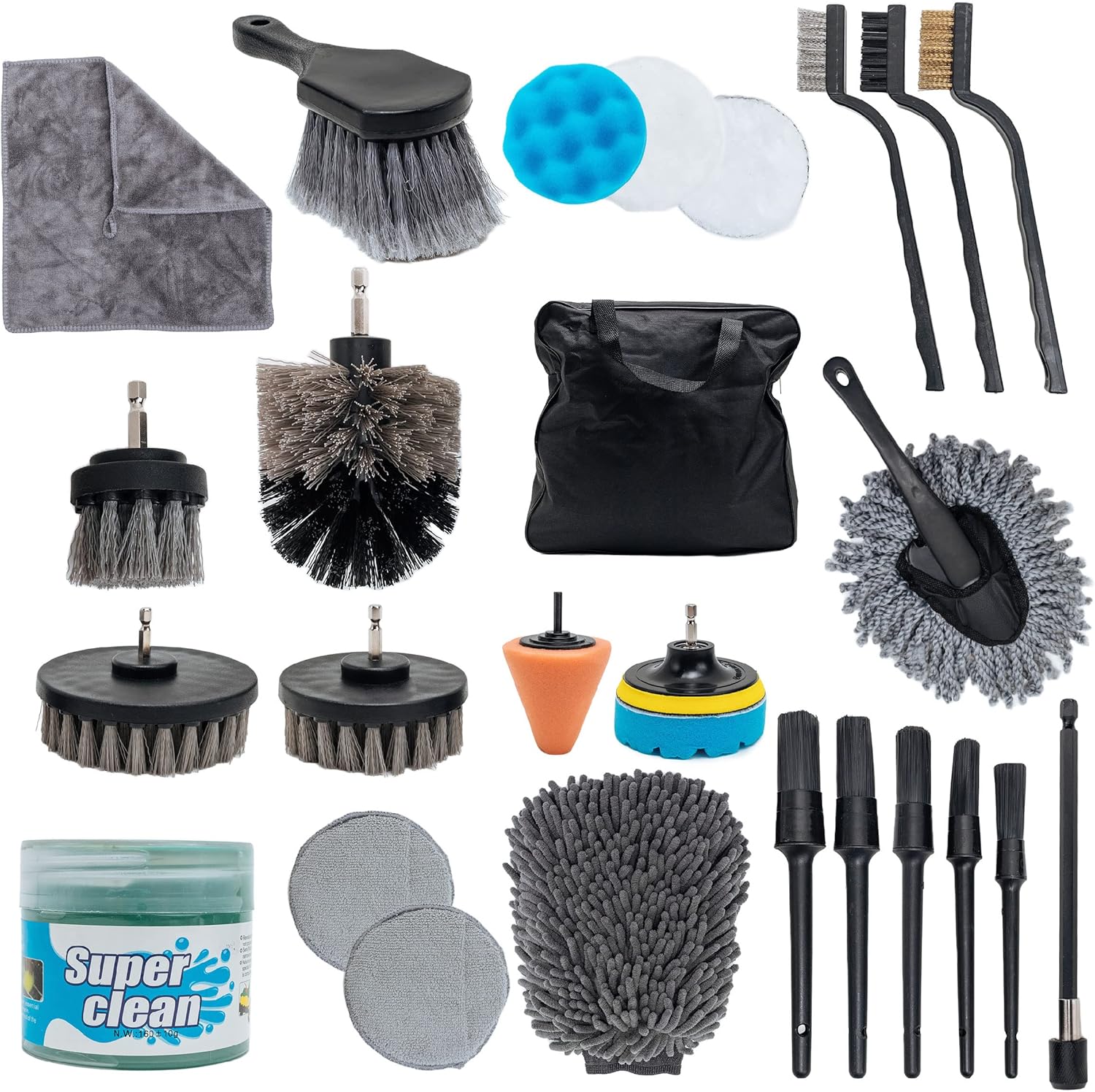 27 Piece Car Accessories Tool Set - Comprehensive Car Detailing Kit with Drill & Soft Brushes, Chrome Polishing Tool, & Car Cleaning Supplies - Ideal Car Wash Kit & Detailing Brush Set - Image 2