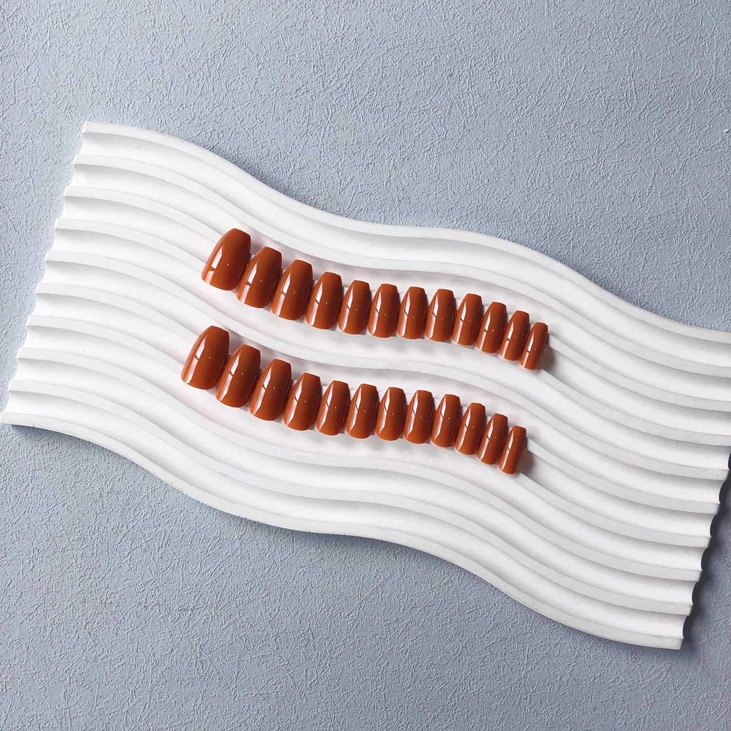 Caramel Short Coffin Press on Nails Medium Coffin Nails Press ons, Glue on Nails Short Fake Nails for Women, Ballerina T Shape Acrylic False Nail Natural Handmade Gel Medium Square Nail - Image 4