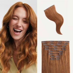 Luxy 100% Remy Human Hair - Seamless Clip-In Hair Extensions - Multi-Dimensional Color for Natural Blending, Adds Volume & Length 180 grams 20" Natural Red Seamless