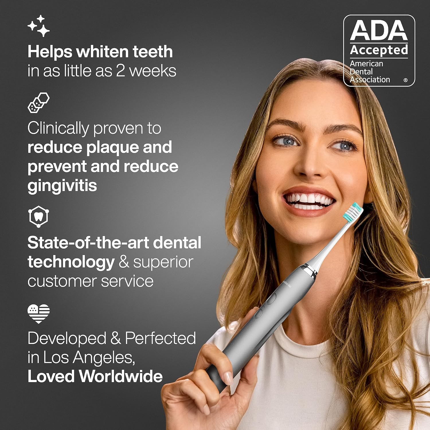 Aquasonic Vibe Series Ultra-Whitening Toothbrush – ADA Accepted Electric Toothbrush - 8 Brush Heads & Travel Case – 40,000 VPM Motor & Wireless Charging - 4 Modes w Smart Timer – Charcoal Metallic - Image 6