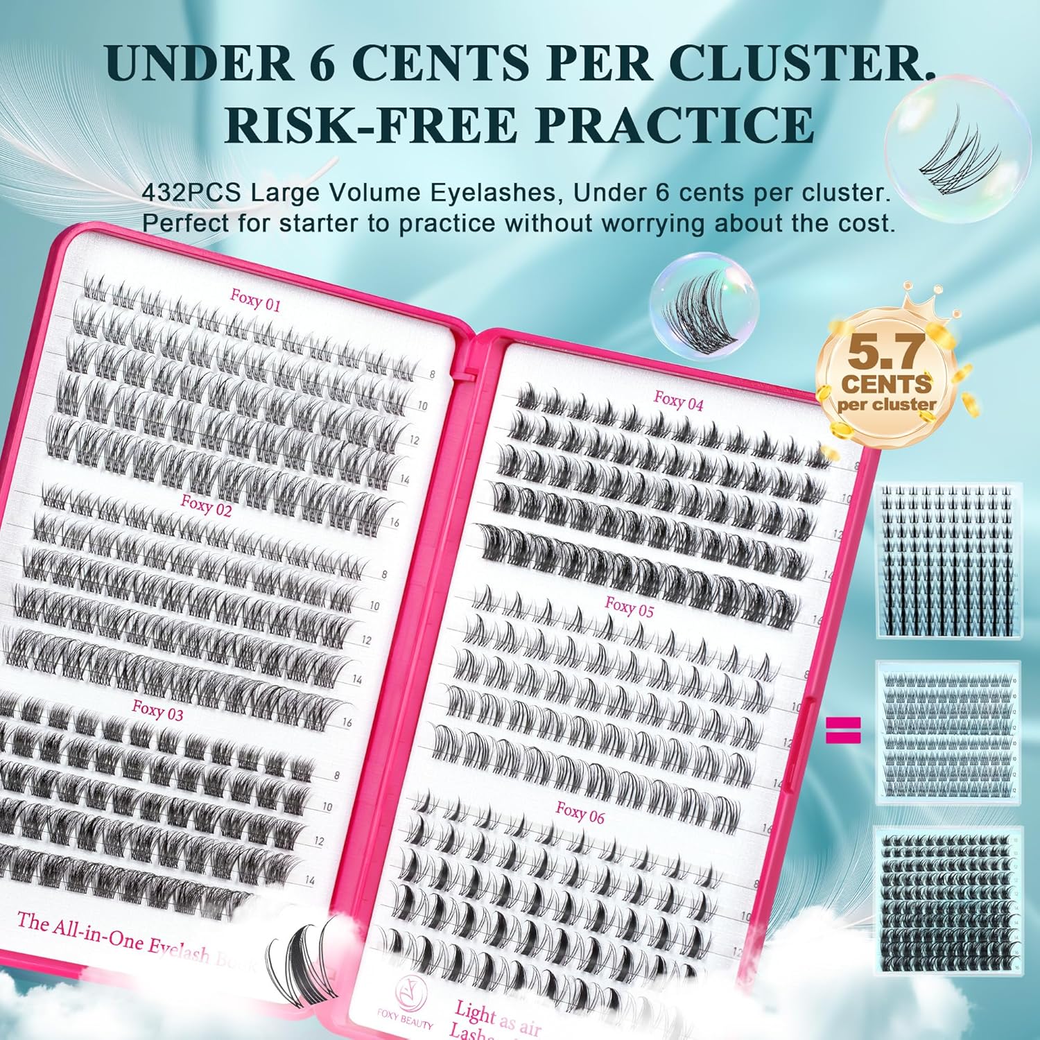 Vasa Muse 432pcs Lash Clusters Kit - Wispy Natural & Manga Spiky Lash Cluster Invisible band 8-16mm Eyelash Clusters Kit D Curl Lash Extension Kit WideSpan with Bond and Seal for Starter DIY at Home - Image 5