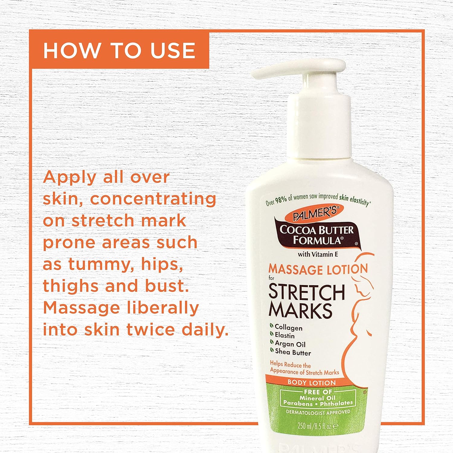 Palmer's Cocoa Butter Formula Massage Lotion for Stretch Marks, Pregnancy Skin Care, Belly Cream with Collagen, Elastin, Argan Oil and Shea Butter, 8.5 Ounces (Pack of 2) - Image 6
