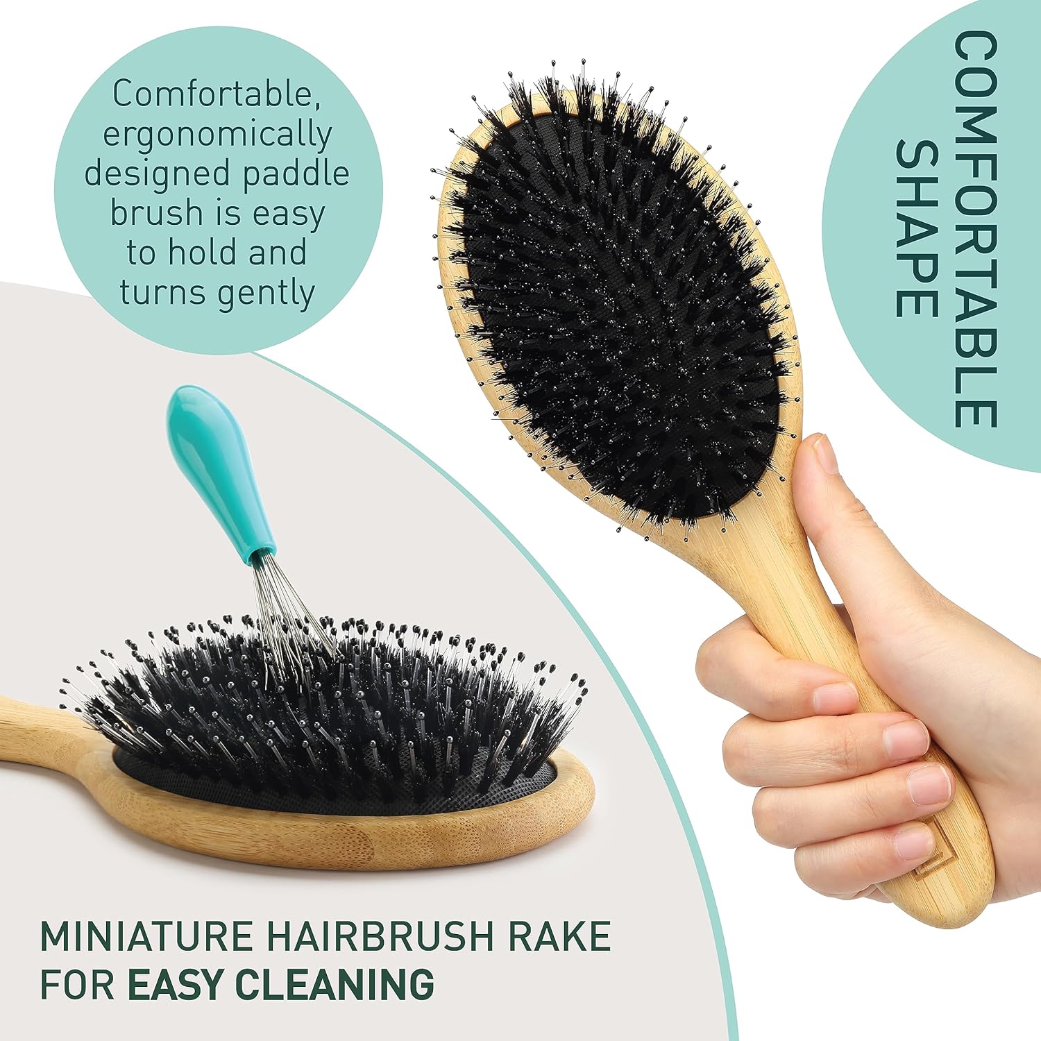 Natural Boar Bristle Hair Brush and Mini Brush Set, All Hair Types, Travel Size - Image 6