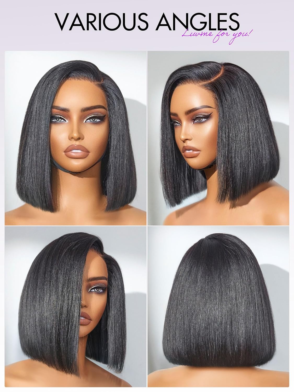 LUVME HAIR Bob Wig 100% Human Hair Wigs Glueless Lace Front 200% Density 10 Inches Bob, Pre Cut Plucked Hd Lace Short Wig Ready To Go Natural Color Straight Bleached Knots Side Part Black Wigs - Image 6