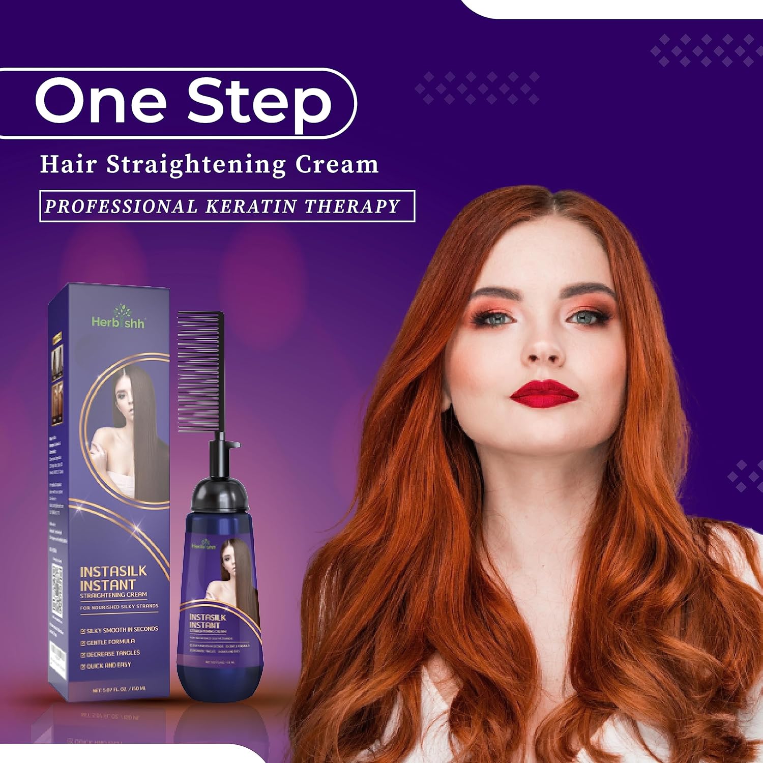Herbishh Instant Hair Straightener Cream with Comb 150 ml Smooths Frizz & Curls - Image 5