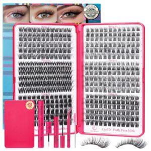 Lash Clusters Kit - Lash Extension Kit 0.05D Wispy Eyelash Clusters Fluffy Biodegradable Lightweight Eyelashes Kit with Bond and Seal