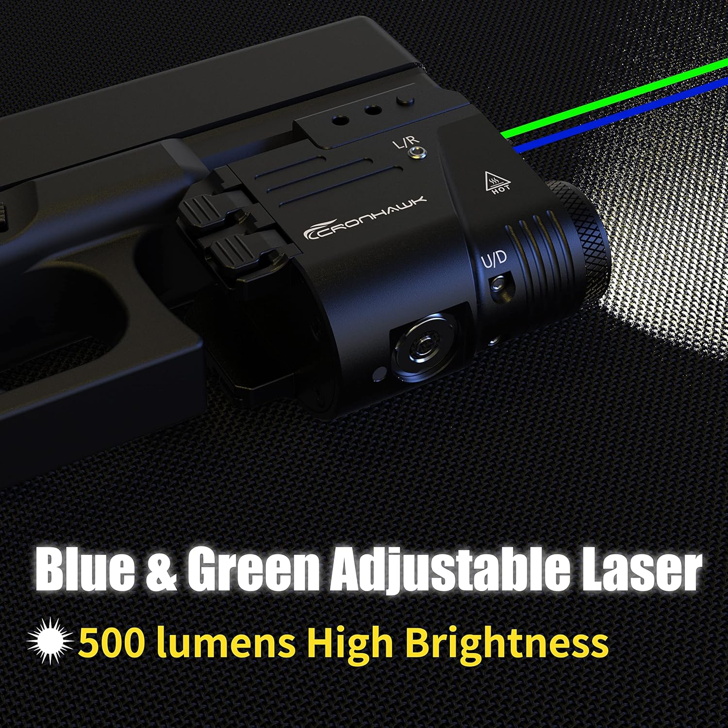 500 Lumen Blue Green Laser Light for Pistol, Rechargeable Rail Mounted Flashlight Laser Combo for Picatinny Rail, Magnetic Charging - Image 2