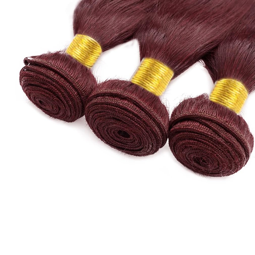 99j Burgundy Bundles Human Hair Straight Bundles Human Hair 28 30 32 Inch Brazilian Hair 3 Bundle Wine Red Unprocessed Virgin Remy Hair Extensions 50 Gram Per Bundle - Image 3