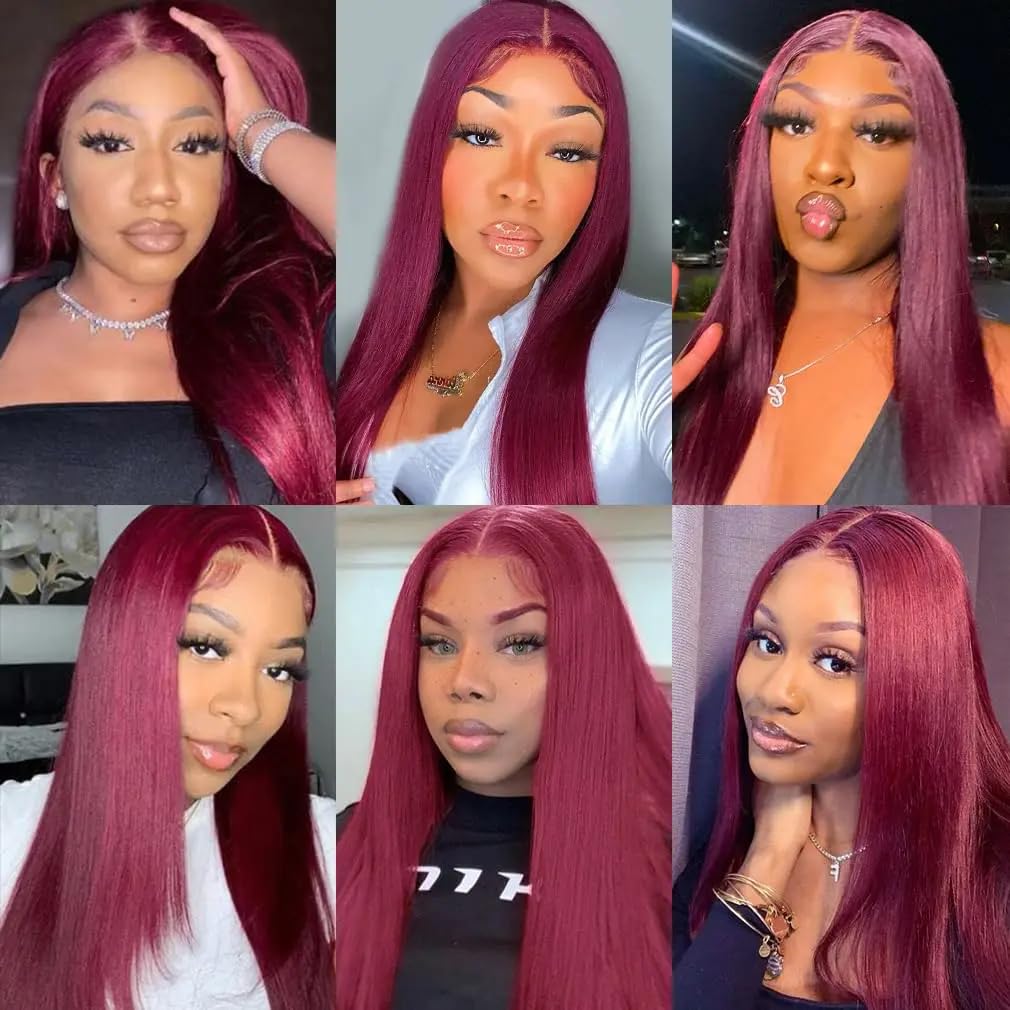 99j Burgundy Bundles Human Hair Straight Bundles Human Hair 28 30 32 Inch Brazilian Hair 3 Bundle Wine Red Unprocessed Virgin Remy Hair Extensions 50 Gram Per Bundle - Image 2