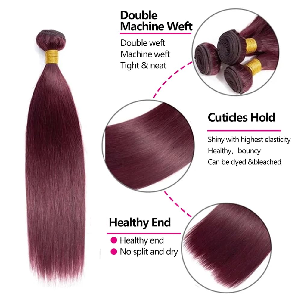 99j Burgundy Bundles Human Hair Straight Bundles Human Hair 28 30 32 Inch Brazilian Hair 3 Bundle Wine Red Unprocessed Virgin Remy Hair Extensions 50 Gram Per Bundle - Image 7