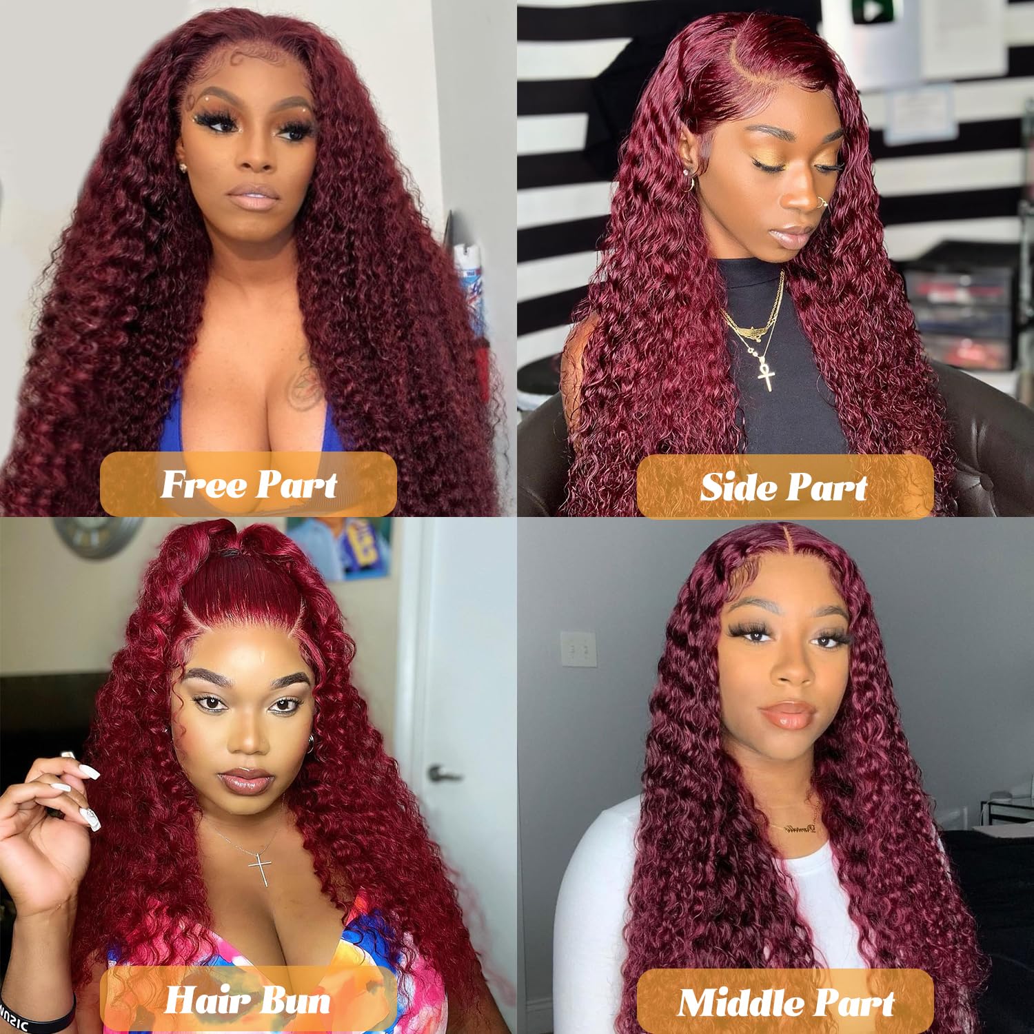 99j Burgundy Lace Front Wigs Human Hair 28 Inch Deep Wave Lace Front Wigs Human Hair Pre Plucked Red Curly Human Hair Wig 13x4 HD Colored Frontal Glueless Wet and Wavy Loose Deep Wave - Image 8