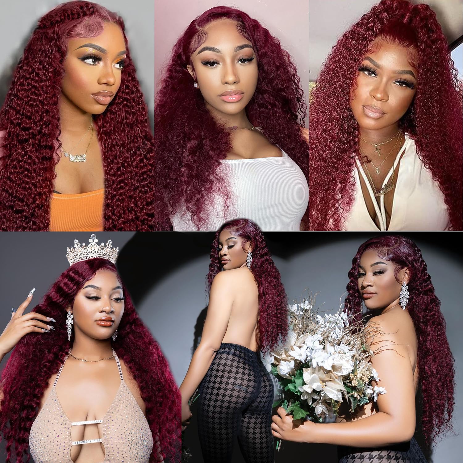 99j Burgundy Lace Front Wigs Human Hair 28 Inch Deep Wave Lace Front Wigs Human Hair Pre Plucked Red Curly Human Hair Wig 13x4 HD Colored Frontal Glueless Wet and Wavy Loose Deep Wave - Image 6