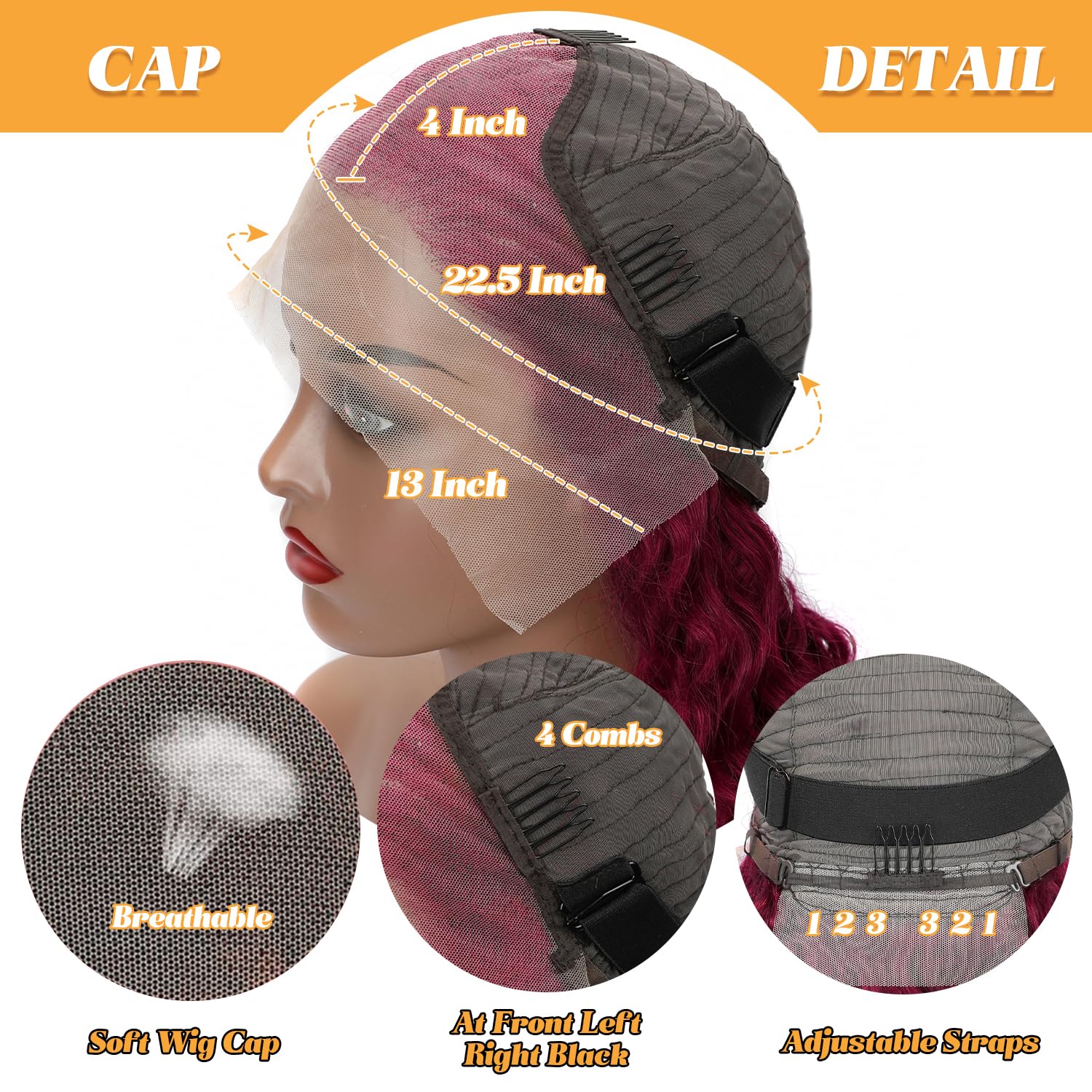 99j Burgundy Lace Front Wigs Human Hair 28 Inch Deep Wave Lace Front Wigs Human Hair Pre Plucked Red Curly Human Hair Wig 13x4 HD Colored Frontal Glueless Wet and Wavy Loose Deep Wave - Image 5