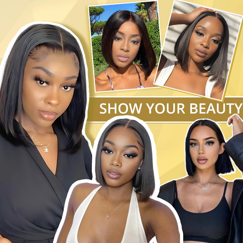 9x6 Bob Wig Human Hair Glueless Wigs Human Hair Pre Plucked Pre Cut HD Lace Front Glueless Wigs Human Hair 200% Density Short Straight Bob Wigs for Black Women 12 inch - Image 6