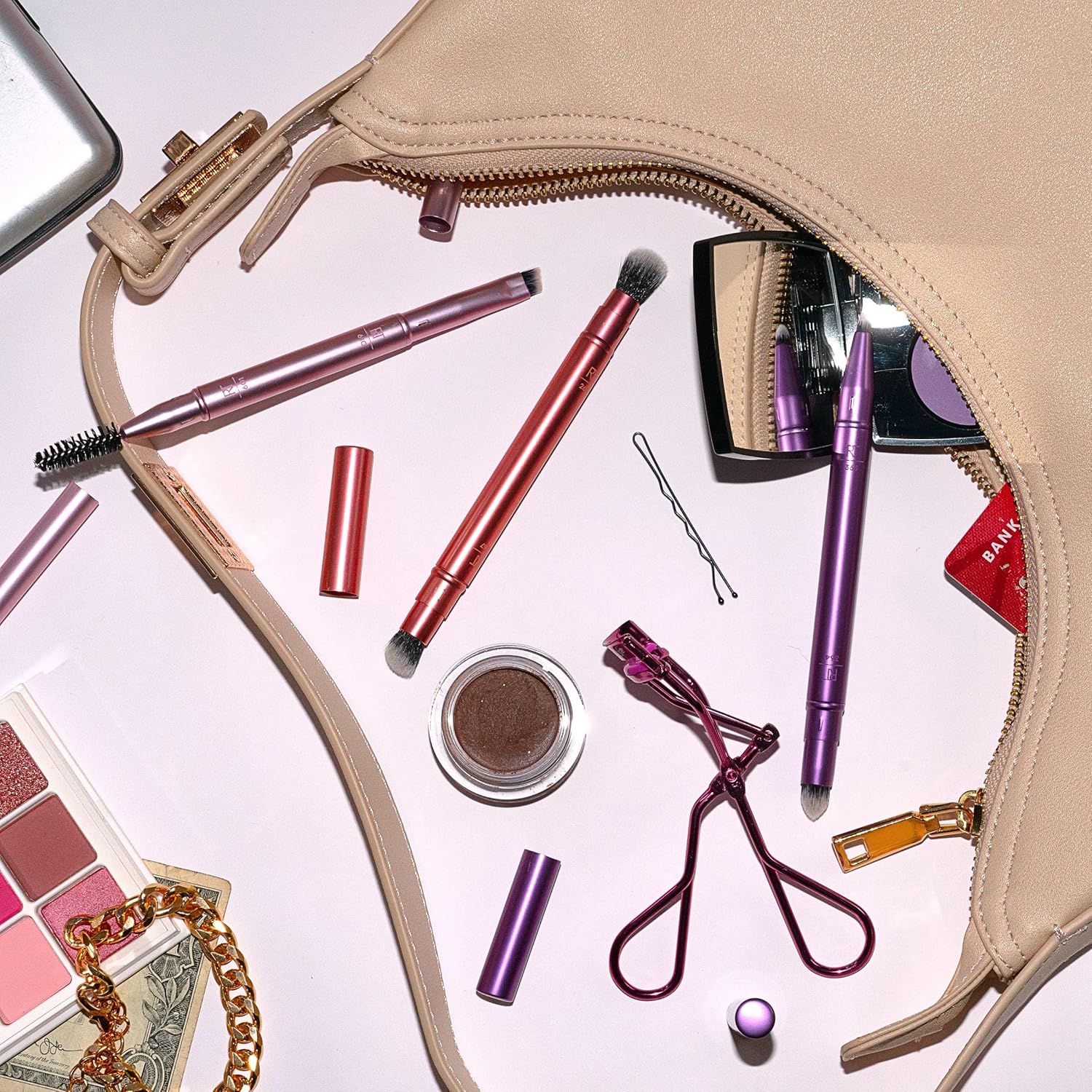Real Techniques Double Time Brush + Lash 4 Piece Set, Dual-Ended Eye Makeup Brushes For Eyeshadow & Brows, Travel-Friendly Brush Caps For Storage, Eyelash Curler Included, Cruelty-Free - Image 8