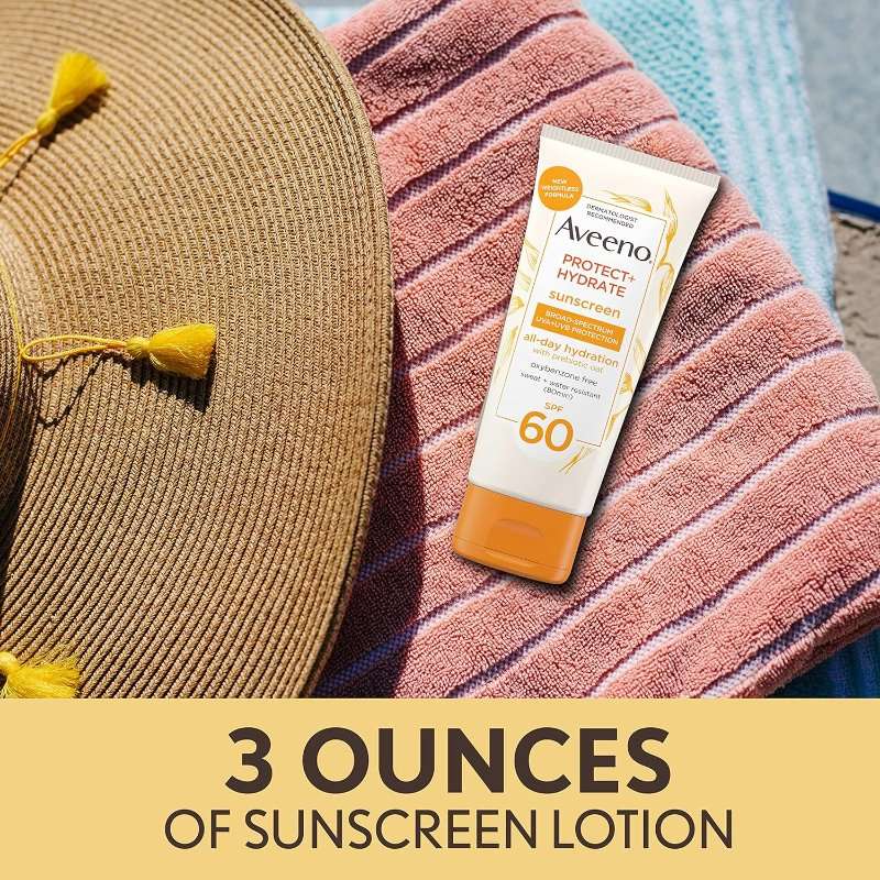 Aveeno Protect + Hydrate Moisturizing Body Sunscreen Lotion with Broad Spectrum SPF 60 & Prebiotic Oat, Weightless & Refreshing Feel, Paraben-Free, Oil-Free, Oxybenzone-Free, 3.0 fl. oz - Image 3