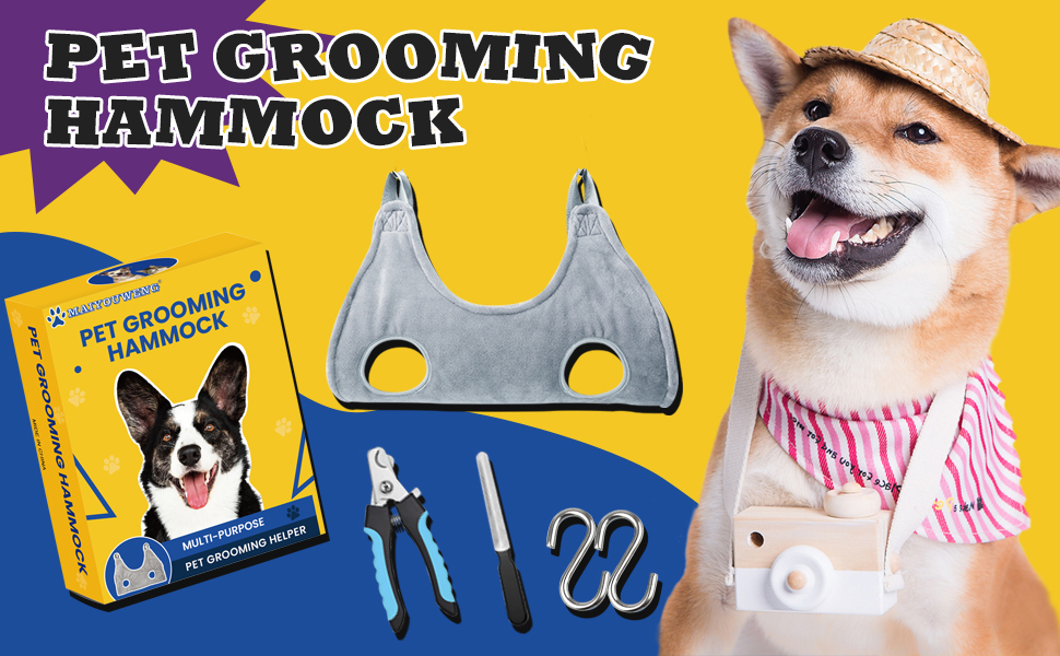 Pet grooming hammock in use