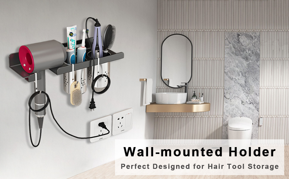 Hair Tool Organizer Wall Mount Self Adhesive Hair Dryer Holder