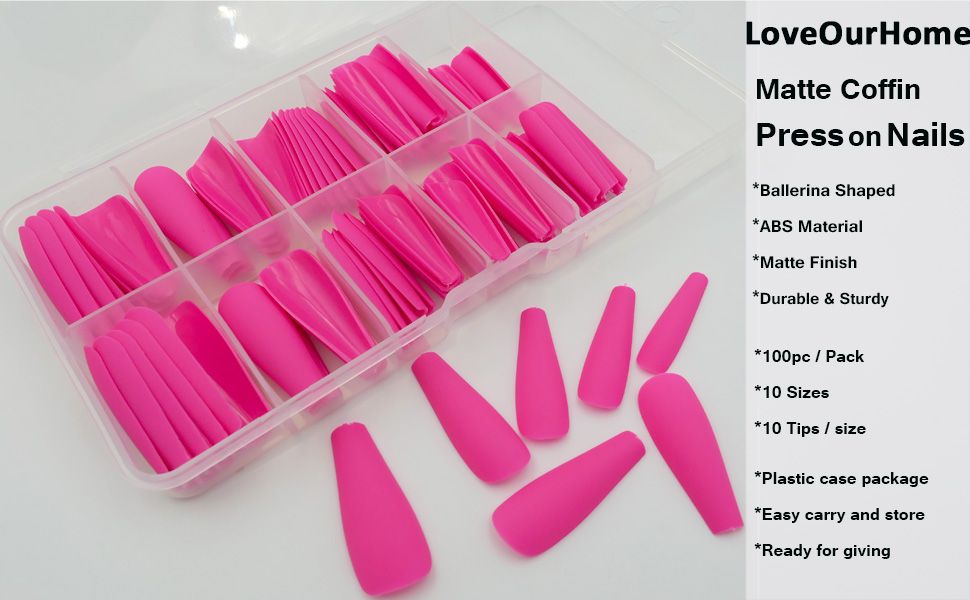 neon pink coffin fake nails press ons