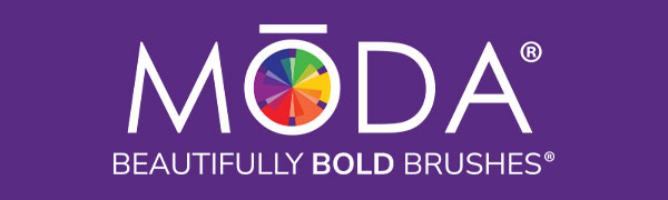 MODA logo with the text beautifully bold brushes on a purple background
