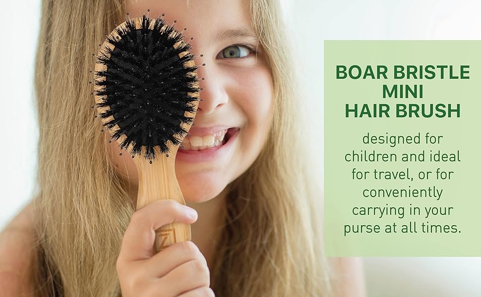 Natural Boar Bristle Mini Hair Brush for Women, Men, Kids