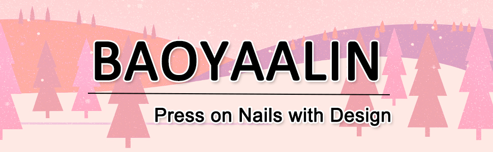 BAOYAALIN Press on Nails with Design Fake False Nails Glue Stick on Nails for Women