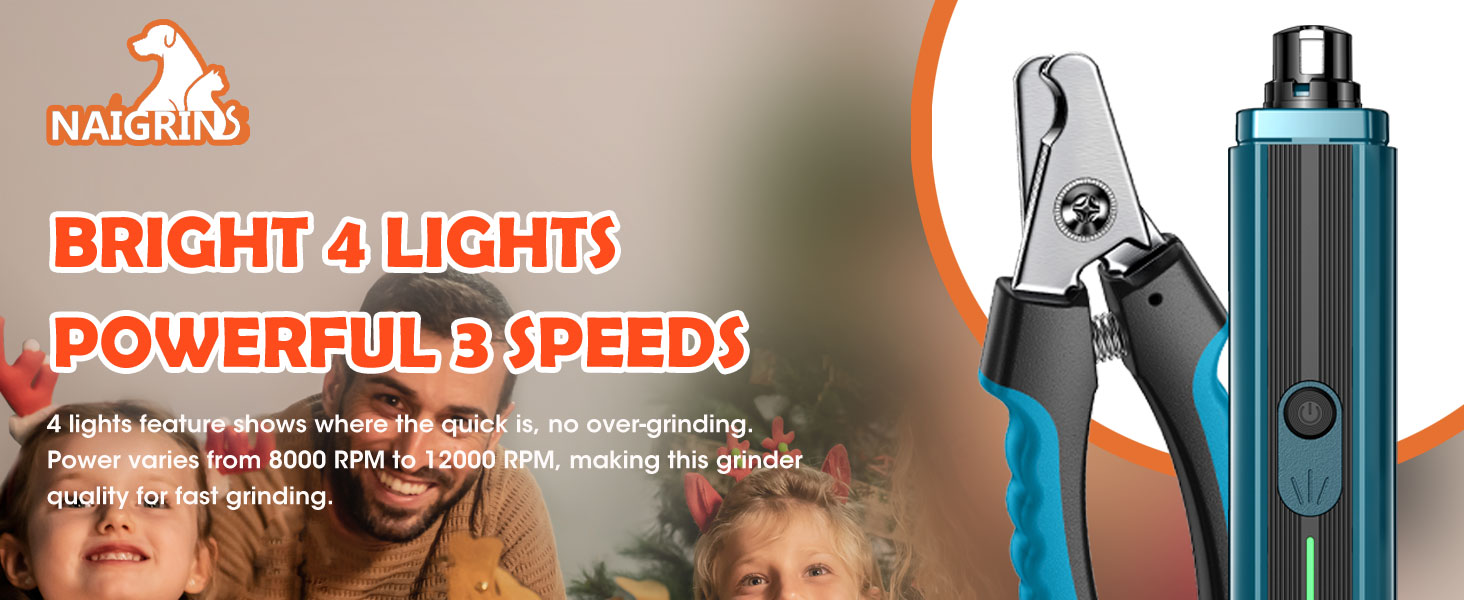 bright 4 lights dog nail trimmer and clipper set, powerful 3 speeds