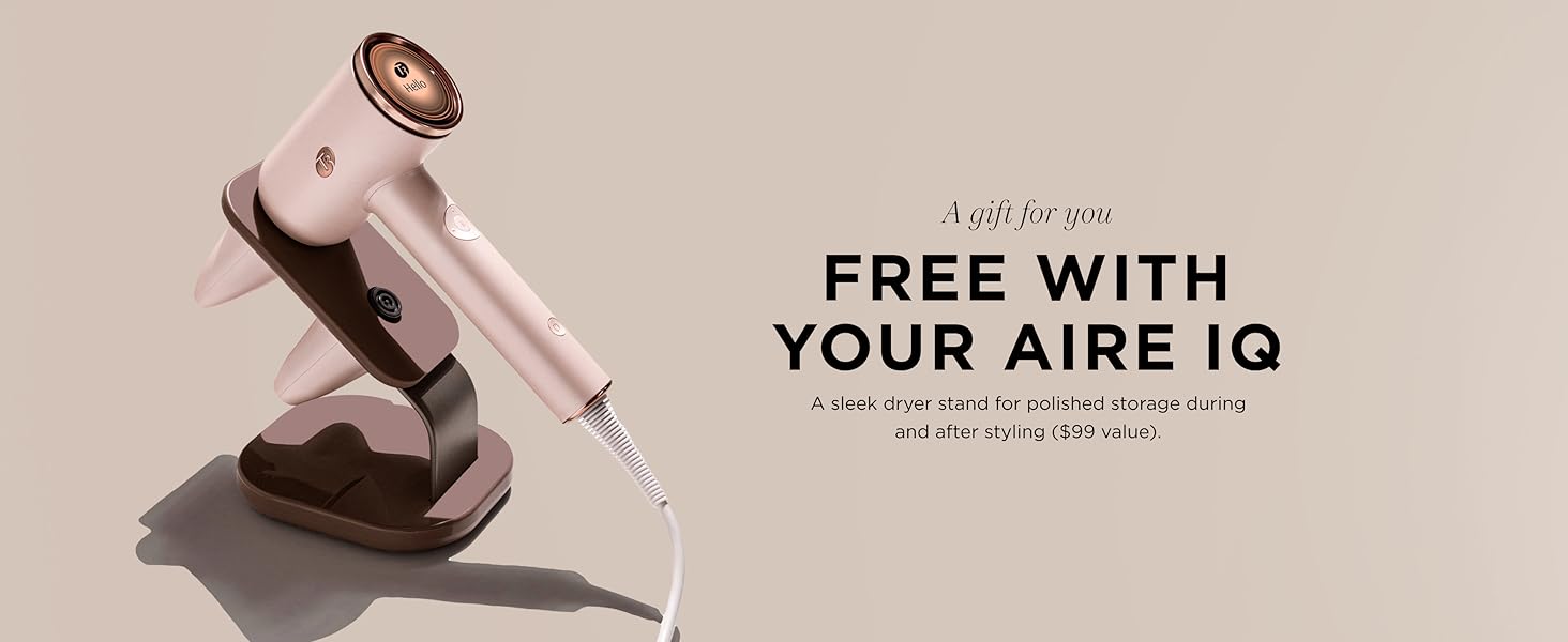 A sleek dryer stand included for polished storage during and after styling ($99 value).
