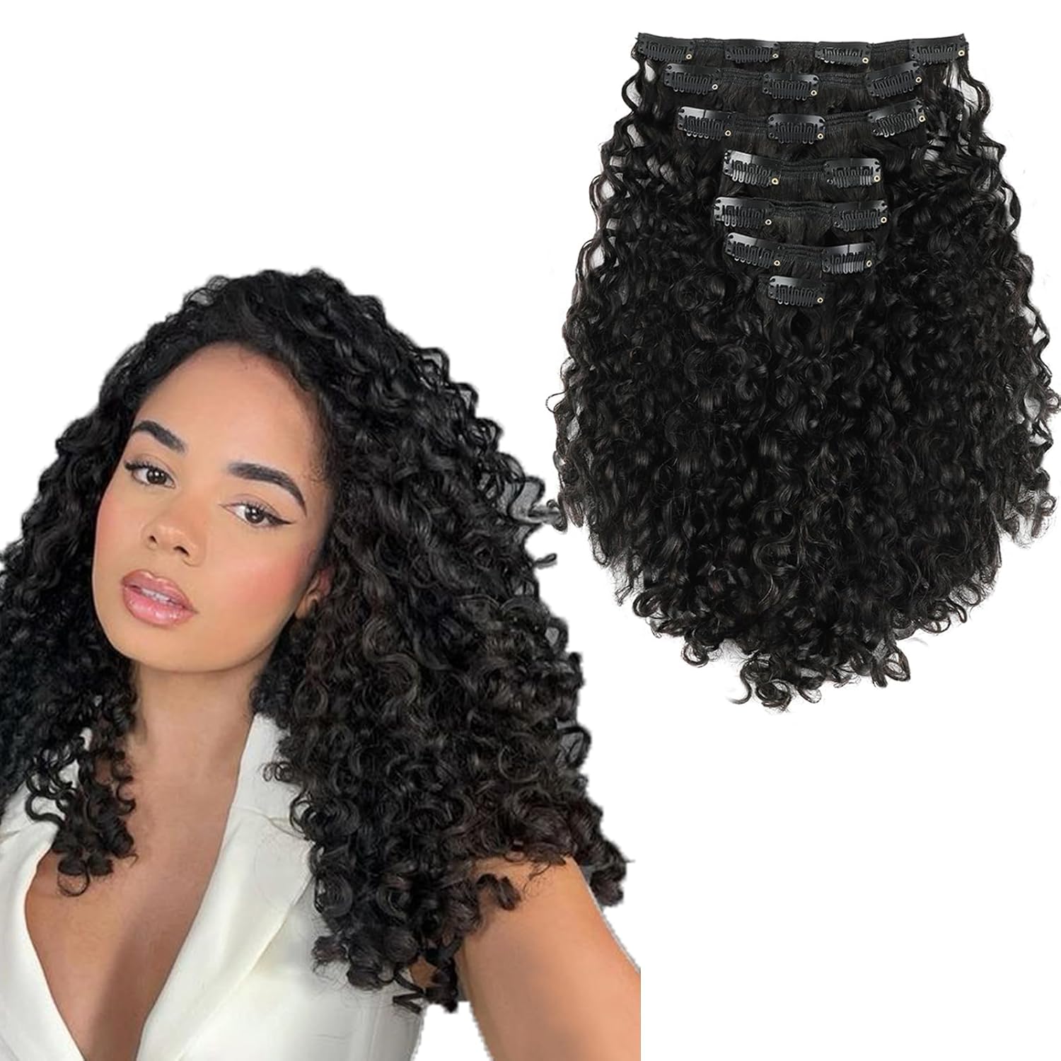 ABH AMAZINGBEAUTY HAIR Curly Clip in Hair Extensions Black Women Spiral Curl Human Hair Clip in Extensions Double Weft Curly Hair Extensions Natural Black Virgin Hair 7Pcs 120G 22 Inch